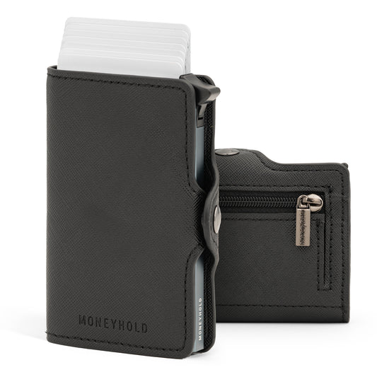 Porta Carte di Credito - Linea Smart / Nero Saffiano con Zip per Monete