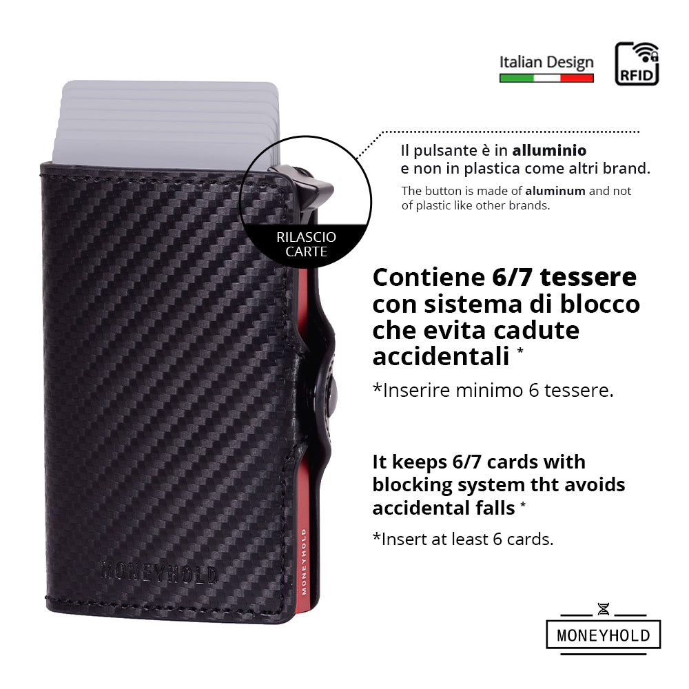 Porta Carte di Credito - Linea Smart / Carbon Nero-Rosso