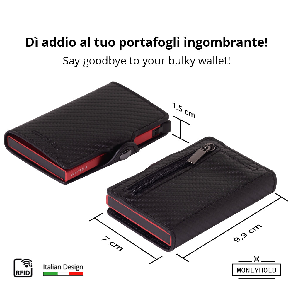 Porta Carte di Credito - Linea Smart / Carbon Nero-Rosso