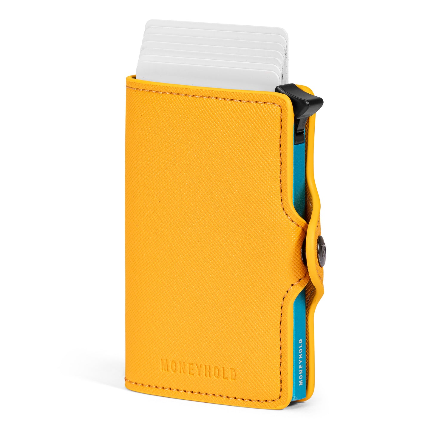 Porta Carte di Credito - Linea Smart / Giallo Saffiano - Blu con Zip per Monete