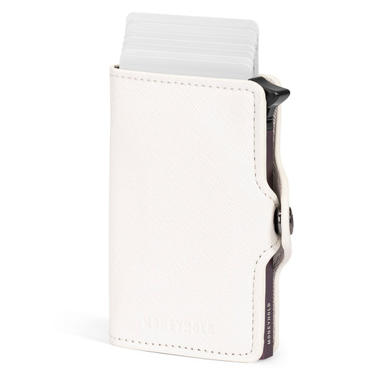 Porta Carte di Credito - Linea Smart / Bianco Saffiano - Viola con Zip per Monete