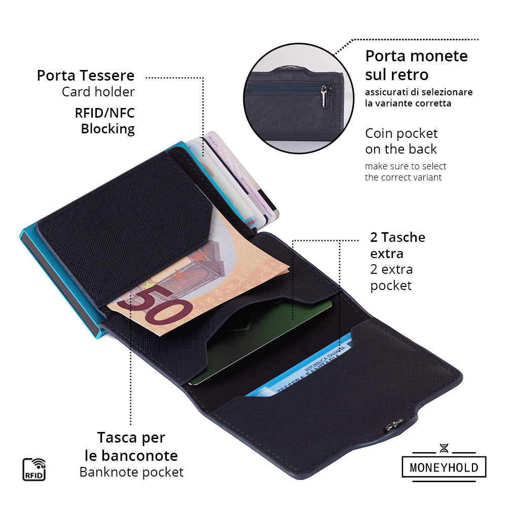 Porta Carte di Credito - Linea Smart / Blu Saffiano –