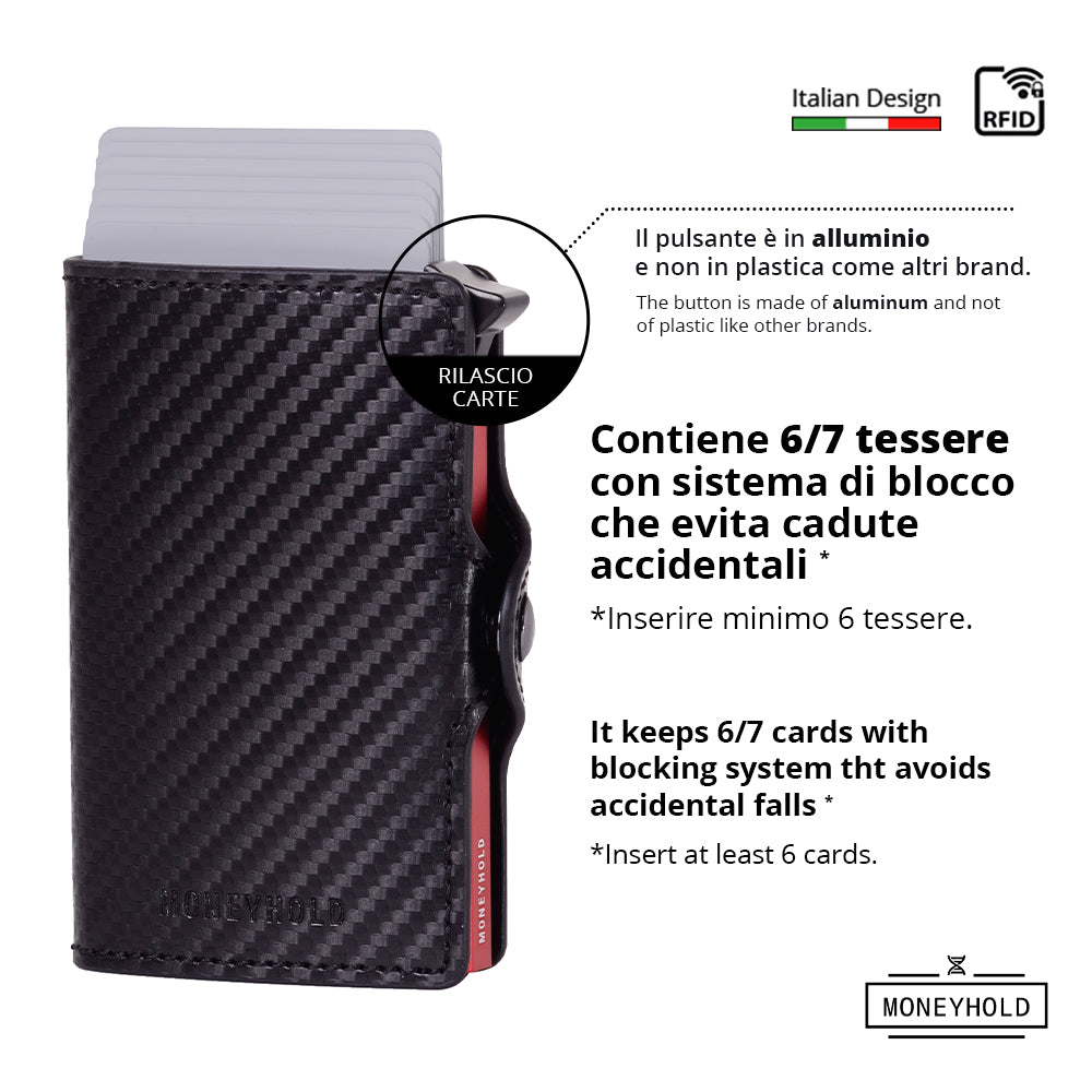 Porta Carte di Credito - Linea Smart / Carbon Nero-Rosso –