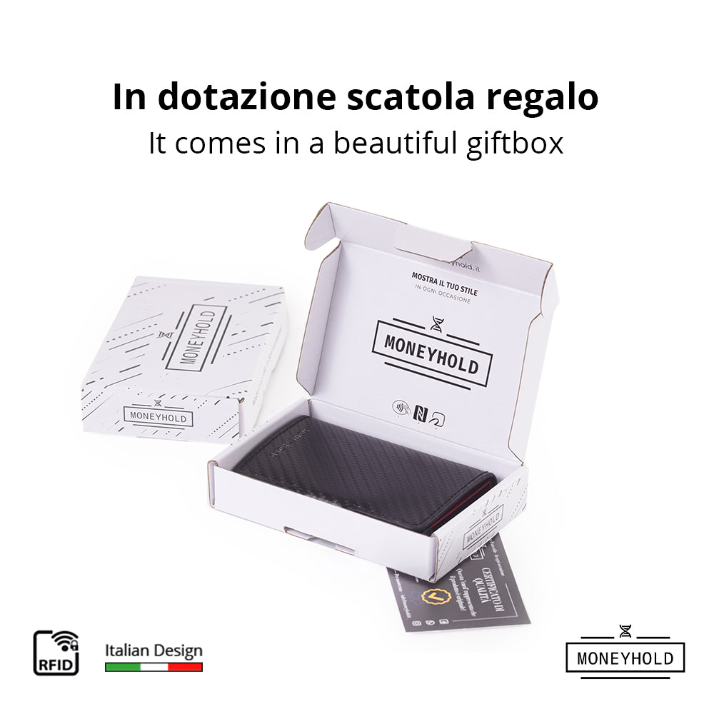 Porta Carte di Credito - Linea Smart / Carbon Nero-Rosso