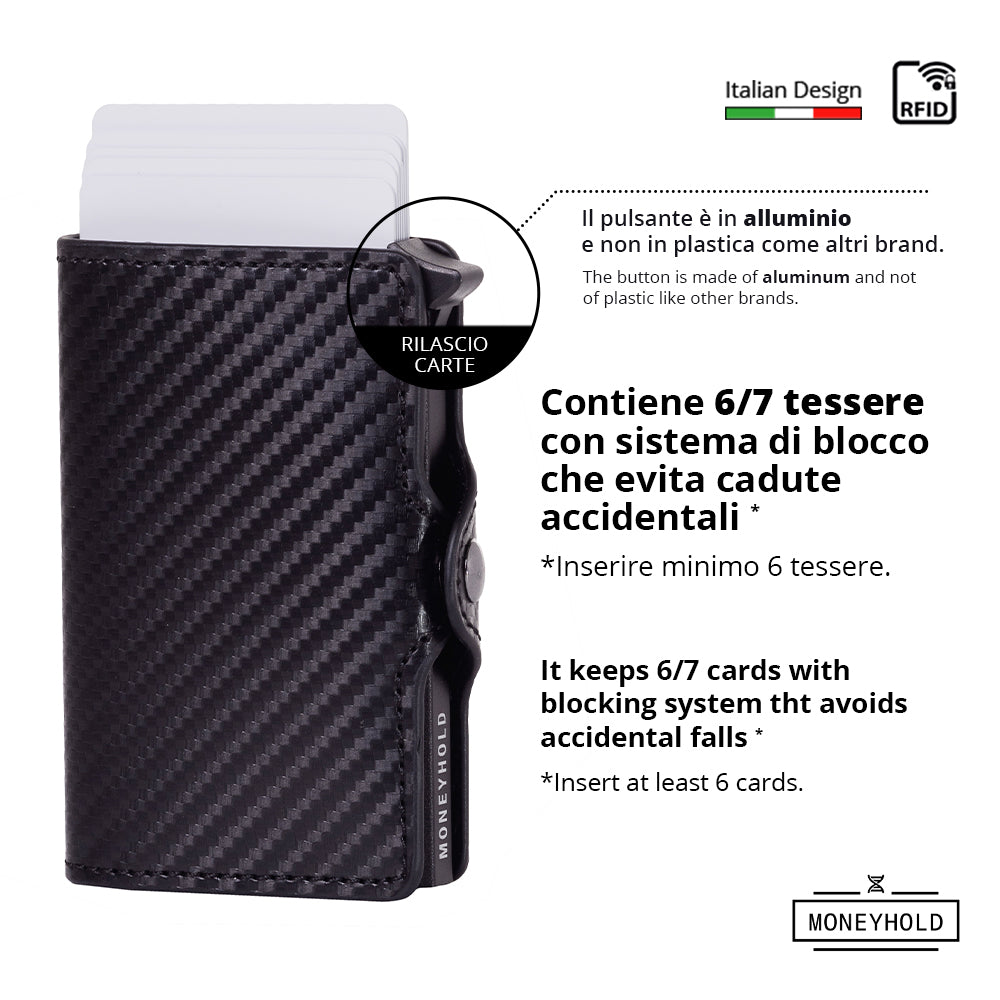Porta Carte di Credito - Linea Smart - Carbon Nero/Nero
