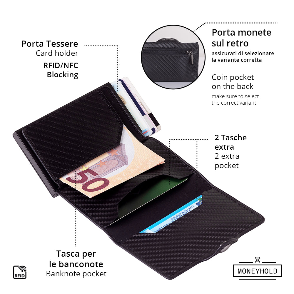 Porta Carte di Credito - Linea Smart - Carbon Nero/Nero